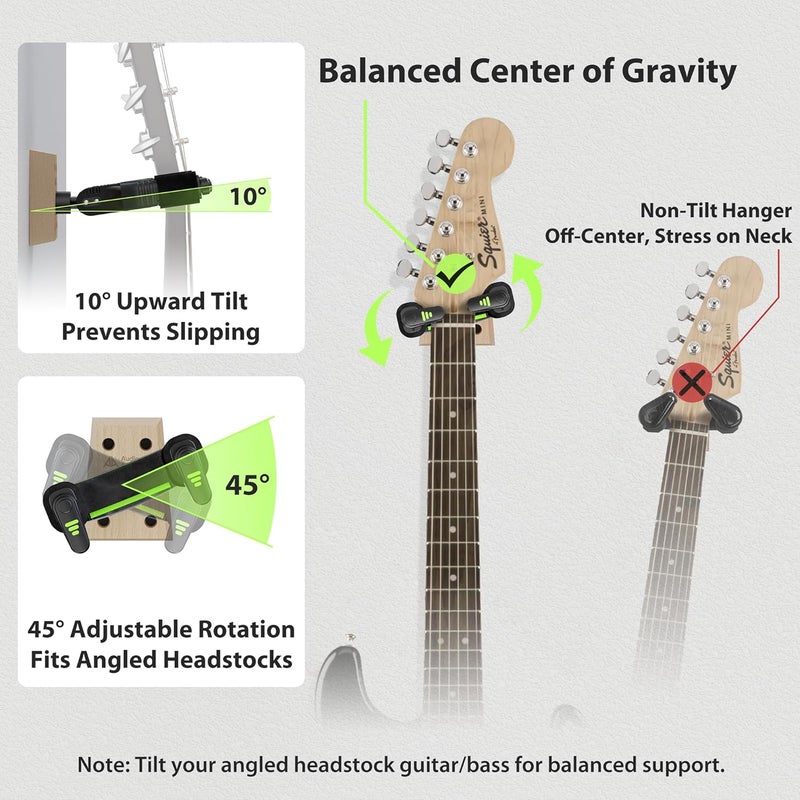 AA AUDIO ACCESSORY Guitar Wall Mount Autolock 2-Pack - Nitro-Safe Velvet Hook, Never Fall Off Design 4-Screw Beech Wood Guitar Wall Hangers for Bass, Acoustic, Classical, Folk Guitar and Mandolin - Image 5